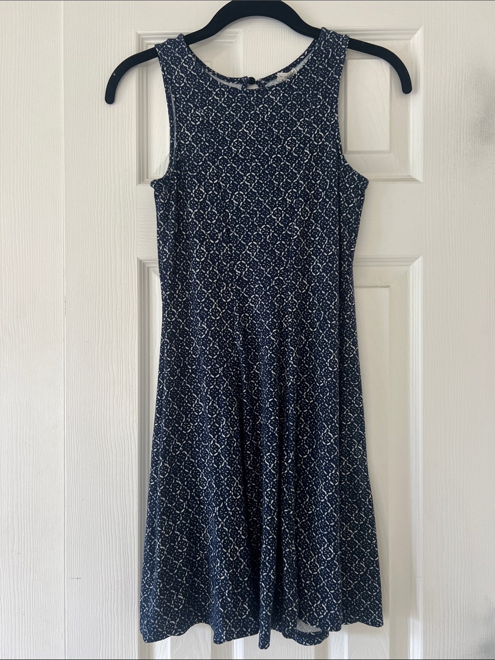 Sleeveless Navy Patterned A-Line Dress